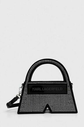 Torbica iz semiša Karl Lagerfeld črna barva - črna. Majhna torbica iz kolekcije Karl Lagerfeld. Model na zapenjanje