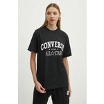 Bombažna kratka majica Converse črna barva, 10026458-A03 - črna. Kratka majica iz kolekcije Converse, izdelana iz pletenine s potiskom. Model iz izjemno udobne bombažne tkanine.