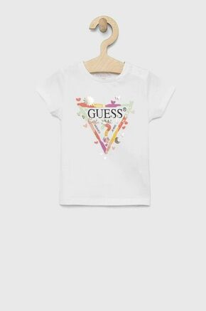 Kratka majica za dojenčka Guess bela barva - bela. Kratka majica za dojenčka iz kolekcije Guess. Model izdelan iz pletenine s potiskom.
