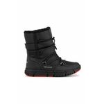 Otroški zimski škornji Geox črna barva - črna. Zimski čevlji iz kolekcije Geox. Podloženi model izdelan iz kombinacije tekstilnega materiala in ekološkega usnja.