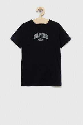 Otroška bombažna kratka majica Tommy Hilfiger črna barva - črna. Otroški Lahkotna kratka majica iz kolekcije Tommy Hilfiger. Model izdelan iz tanke