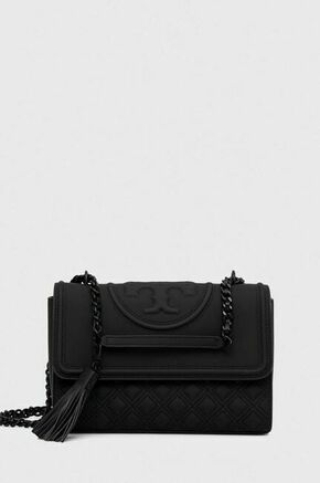 Torbica Tory Burch črna barva - črna. Srednje velika torbica iz kolekcije Tory Burch. Model na zapenjanje