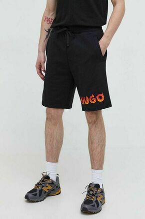 Bombažne kratke hlače HUGO črna barva - črna. Kratke hlače iz kolekcije HUGO. Model izdelan iz prožnega materiala