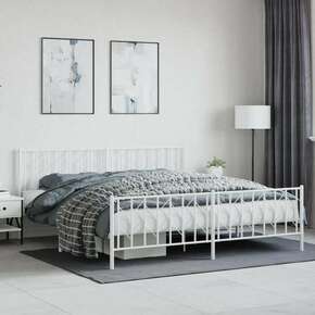 VidaXL Kovinski posteljni okvir z vzglavjem in vznožjem&nbsp;bel 193x203 cm