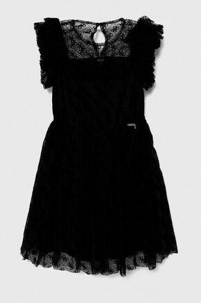 Otroška obleka Guess črna barva - črna. Otroški obleka iz kolekcije Guess. Model izdelan iz tilastega materiala. Izrazit model za posebne priložnosti.