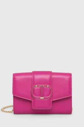 Usnjena torbica Twinset roza barva - roza. Majhna torbica iz kolekcije Twinset. Model na zapenjanje