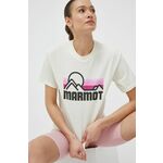 Kratka majica Marmot ženski, bež barva - bež. Kratka majica iz kolekcije Marmot, izdelana iz pletenine s potiskom. Model iz mehke in na otip prijetne tkanine.