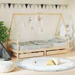 shumee Otroški posteljni okvir s predali 90x200 cm trdna borovina