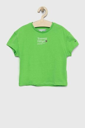 Otroška bombažna kratka majica Tommy Hilfiger zelena barva - zelena. Otroški Lahkotna kratka majica iz kolekcije Tommy Hilfiger. Model izdelan iz tanke