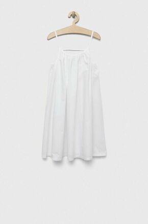 Otroška bombažna obleka United Colors of Benetton bela barva - bela. Otroški obleka iz kolekcije United Colors of Benetton. Model izdelan iz enobarvne tkanine. Model iz izjemno udobne bombažne tkanine.