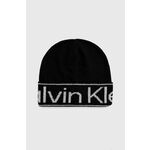 Kapa s primesjo volne Calvin Klein črna barva, - črna. Kapa iz kolekcije Calvin Klein. Model izdelan iz pletenine s potiskom.
