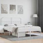 shumee Kovinski posteljni okvir z vzglavjem bel 150x200 cm