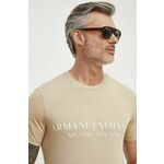 Kratka majica Armani Exchange moški, bež barva - bež. Kratka majica iz kolekcije Armani Exchange. Model izdelan iz tanke, rahlo elastične pletenine.