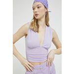 Majica Abercrombie &amp; Fitch ženska, vijolična barva - vijolična. Majica iz kolekcije Abercrombie &amp; Fitch. Model izdelan iz enobarvne, elastične pletenine. Ima V izrez. Tanek, gladek material.
