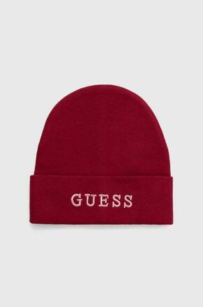 Kapa Guess rdeča barva - rdeča. Kapa iz kolekcije Guess. Model izdelan iz pletenine z nalepko.