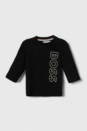 Otroška bombažna majica z dolgimi rokavi BOSS črna barva - črna. Majica z dolgimi rokavi za dojenčka iz kolekcije BOSS. Model izdelan iz udobne pletenine.