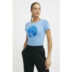 Bombažna kratka majica Fjallraven Arctic Fox T-shirt ženska, F89849 - modra. Kratka majica iz kolekcije Fjallraven, izdelana iz tanke, elastične pletenine. Model iz izjemno udobne bombažne tkanine.