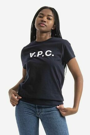 Bombažna kratka majica A.P.C. VPC Colour mornarsko modra barva - mornarsko modra. Kratka majica iz kolekcije A.P.C. Model izdelan iz pletenine s potiskom.