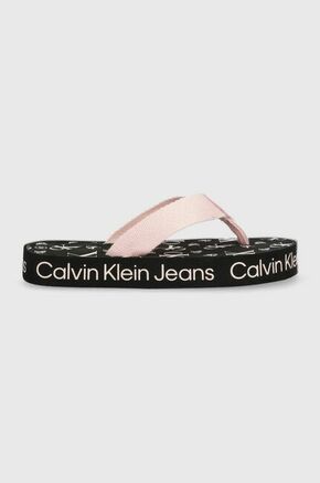 Otroške japonke Calvin Klein Jeans črna barva - črna. Otroški japonke iz kolekcije Calvin Klein Jeans. Model izdelan iz tekstilnega materiala. Lahek in udoben model