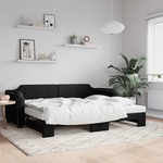 vidaXL Izvlečna dnevna postelja črna 90x200 cm blago