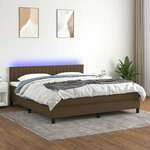 Greatstore Box spring postelja z vzmetnico LED temno rjava 180x200cm blago