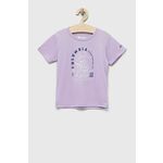 Otroška kratka majica Columbia Mirror Creek Short Sleeve Graphic Shirt vijolična barva - vijolična. Otroška lahkotna kratka majica iz kolekcije Columbia. Model izdelan iz udobne pletenine. Zaradi vsebnosti poliestra je tkanina bolj odporna na...