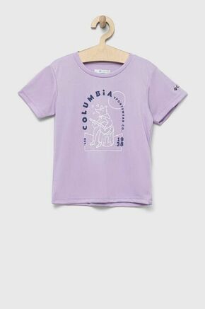 Otroška kratka majica Columbia Mirror Creek Short Sleeve Graphic Shirt vijolična barva - vijolična. Otroška lahkotna kratka majica iz kolekcije Columbia. Model izdelan iz udobne pletenine. Zaradi vsebnosti poliestra je tkanina bolj odporna na...