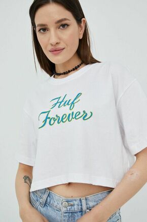 Bombažen t-shirt HUF bela barva - bela. T-shirt iz kolekcije HUF. Model izdelan iz pletenine s potiskom.