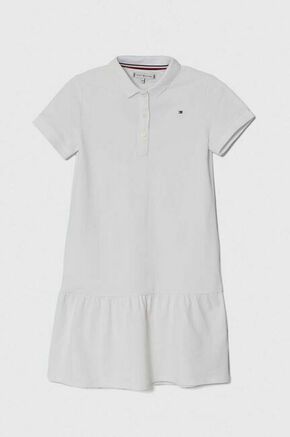 Otroška obleka Tommy Hilfiger bela barva - bela. Otroški obleka iz kolekcije Tommy Hilfiger. Model izdelan iz enobarvne pletenine. Model iz izjemno udobne tkanine z visoko vsebnostjo bombaža.