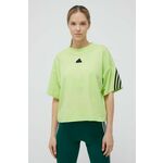 Bombažna kratka majica adidas zelena barva - zelena. Ohlapna kratka majica iz kolekcije adidas, izdelana iz tanke, elastične pletenine. Model iz zračne bombažne tkanine.