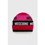 Volnena kapa Moschino roza barva - roza. Kapa iz kolekcije Moschino. Model izdelan iz vzorčaste pletenine. Izjemno udoben material, izdelan iz naravnih vlaken.