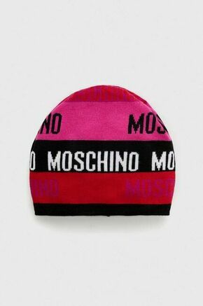 Volnena kapa Moschino roza barva - roza. Kapa iz kolekcije Moschino. Model izdelan iz vzorčaste pletenine. Izjemno udoben material