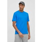 Bombažna kratka majica New Balance moški - modra. Kratka majica iz kolekcije New Balance, izdelana iz rahlo elastične pletenine. Model iz zračne bombažne tkanine.