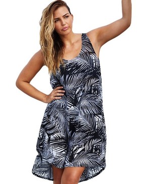 Monochrome Palm Tree Sheer Chiffon Beach Dress 24293