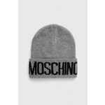 Volnena kapa Moschino siva barva - siva. Kapa iz kolekcije Moschino. Model izdelan iz vzorčaste pletenine.