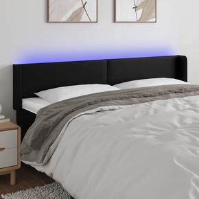 Shumee LED posteljno vzglavje črno 163x16x78/88 cm umetno usnje