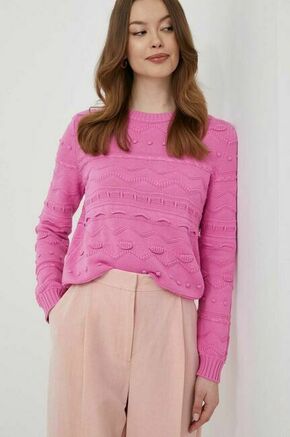 Bombažen pulover United Colors of Benetton roza barva - roza. Pulover iz kolekcije United Colors of Benetton. Model izdelan iz enobarvne pletenine. Model iz izjemno udobne bombažne tkanine