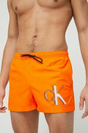 Kopalne kratke hlače Calvin Klein oranžna barva - oranžna. Kopalne kratke hlače iz kolekcije Calvin Klein. Model izdelan iz vzorčastega materiala. Tanek