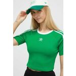 Kratka majica adidas Originals 3-Stripes Baby Tee ženska, zelena barva, IP0666 - zelena. Kratka majica iz kolekcije adidas Originals, izdelana iz mehke in udobne pletenine.
