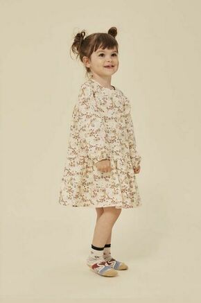 Otroška bombažna obleka Konges Sløjd bež barva - bež. Otroški obleka iz kolekcije Konges Sløjd. Model izdelan iz vzorčaste tkanine.