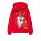 Otroški bombažen pulover Desigual x Looney Tunes rdeča barva, s kapuco - rdeča. Otroški pulover s kapuco iz kolekcije Desigual, izdelan iz pletenine z nalepko. Model iz izjemno udobne bombažne tkanine.