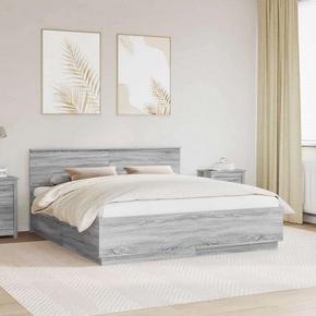 Vidaxl Konstrukcija postelje Siva Sonoma 200 x 200 cm Inženirski les