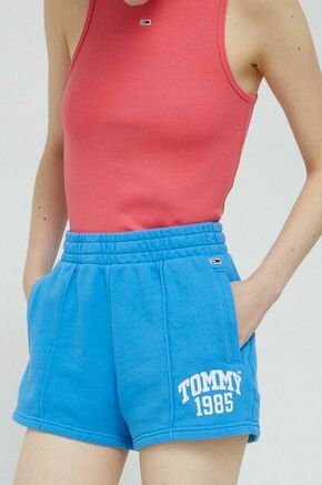 Bombažne kratke hlače Tommy Jeans - modra. Kratke hlače iz kolekcije Tommy Jeans. Model izdelan iz pletenine. Tanek