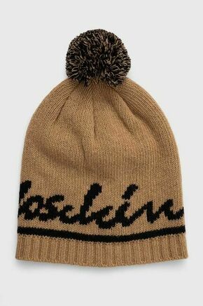 Volnena kapa Moschino bež barva - bež. Kapa iz kolekcije Moschino. Model izdelan iz vzorčaste pletenine.