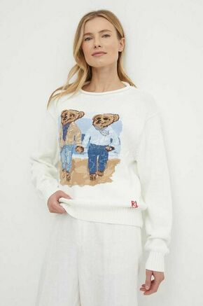 Bombažen pulover Polo Ralph Lauren bela barva