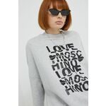 Bombažen pulover Love Moschino ženska, siva barva - siva. Pulover iz kolekcije Love Moschino. Model izdelan iz tanke, elastične pletenine.