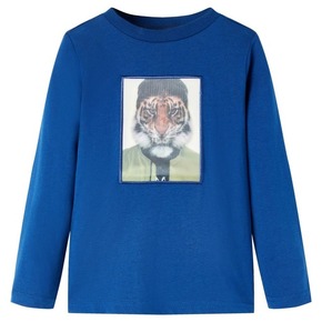 VidaXL Otroška majica z dolgimi rokavi potisk tigra temno modra 92