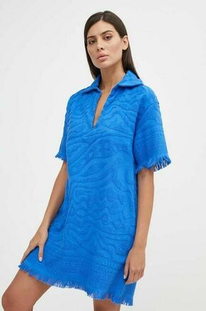 Bombažna obleka OAS - modra. Obleka iz kolekcije OAS. Model izdelan iz enobarvnega materiala. Model iz izjemno udobne bombažne tkanine.