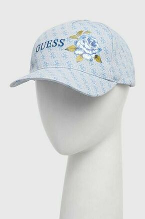 Bombažna bejzbolska kapa Guess - modra. Kapa s šiltom vrste baseball iz kolekcije Guess. Model izdelan iz vzorčaste tkanine.