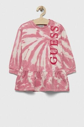 Otroška bombažna obleka Guess roza barva - roza. Otroški obleka iz kolekcije Guess. Model izdelan iz vzorčaste pletenine. Model iz izjemno udobne bombažne tkanine.